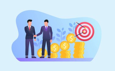 Altın sikke ve para büyüme vektörüyle uzun vadeli yatırım için iş anlaşması ortakları