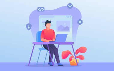 Web sitesi geliştiricisi veya masaüstü masaüstü vektörü ile grafik tasarımcısı çalışması