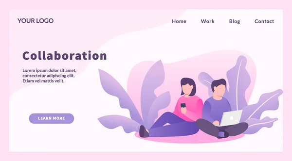 Collaboratie Werknemer Paar Man Vrouw Voor Website Template Landing Homepage — Stockvector