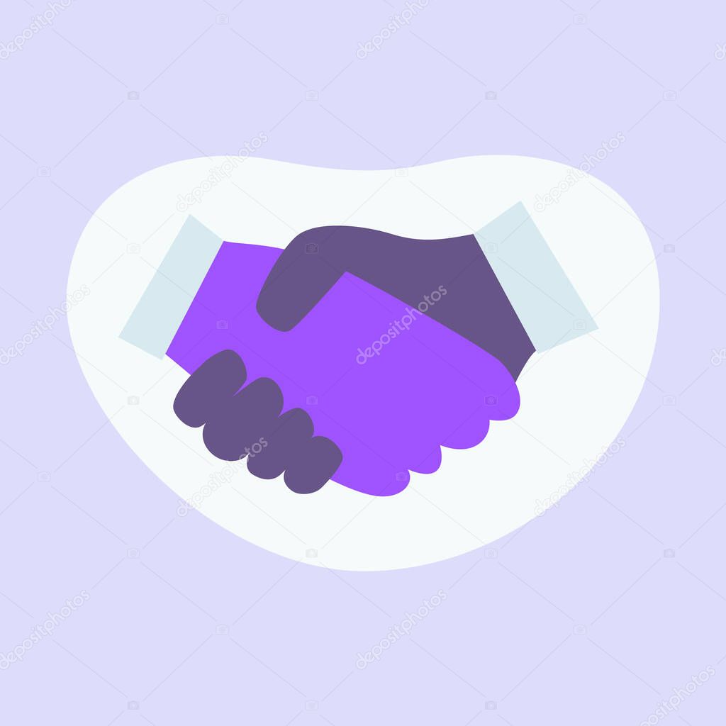 hand shake business agreement icon with modern flat style fluid background shape and purple violet color theme vector