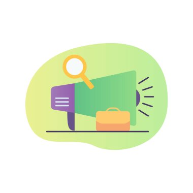 Modern renkli büyüteç simgesine sahip hoparlör tam ve akışkan şekil dalga vektörü