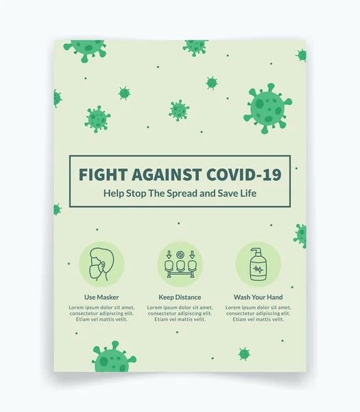 Corona Covid Some Icon Related Template Flyer Cover Green Color — 스톡 벡터