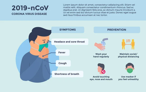 Corona Covid Infographics Information Collection Symptoms Prevent Modern Flat Style — 스톡 벡터