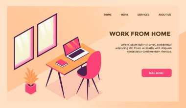 Web sitesi şablonu veya ana sayfa vektörü için ev çalışma alanı kavramından çalışma