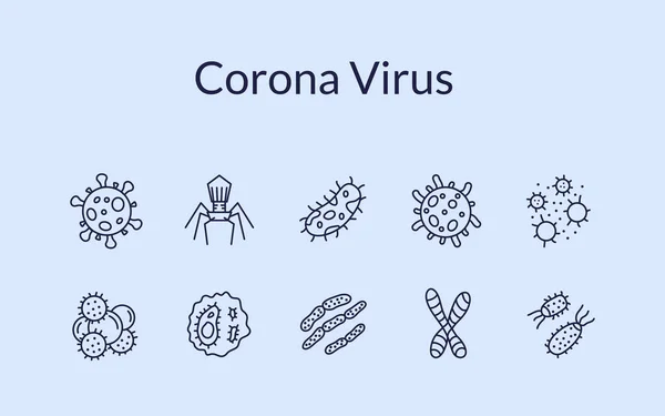 Corona Virus Symbolset Sammlung Mit Verschiedenen Formen Von Virus Und — Stockvektor