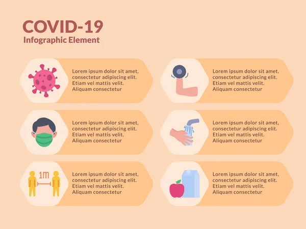 코로나 바이러스 Covid Infographic Element Various Icon Modern Flat Orange — 스톡 벡터