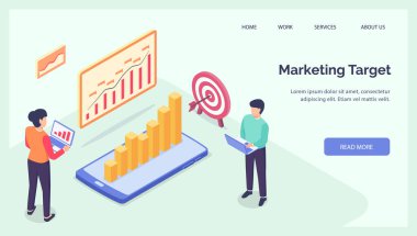 Web sitesi iniş şablonu izometrik vektörü için iş pazarlama hedef takımı