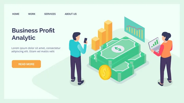 Business Profit Analysis Website Landing Homepage Template Banner Isometric Vector — 스톡 벡터