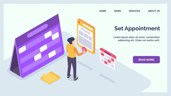 Set Appointment Business Professional Calendar Date Time Website Landing Homepage — Stock Vector
