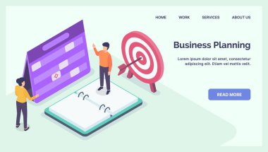 Web sitesi indirme ana sayfası için modern izometrik düz vektörle iş planlama kavramı