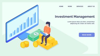 Modern web sitesi şablonu veya ana sayfa vektörü için iş yatırımları yönetimi konsepti