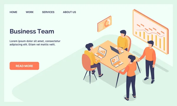 Business Team Meeting Website Template Landing Homepage Modern Isometric Flat — Stock Vector