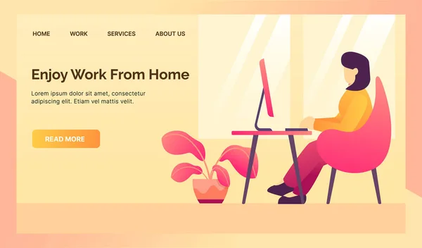 Wfh Work Home Website Template Landing Homepage Modern Isometric Flat — 스톡 벡터