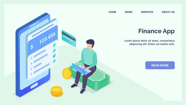 Financial Fintech Technology Mobile Apps Concept Website Template Landing Homepage — 스톡 벡터