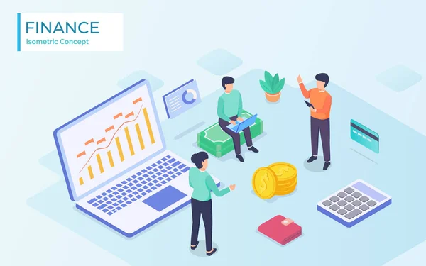Finance Business Analysis Team People Working Together Modern Isometric Style — Image vectorielle