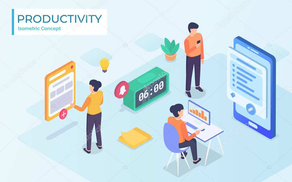 Time and productivity concept - Vector isometric