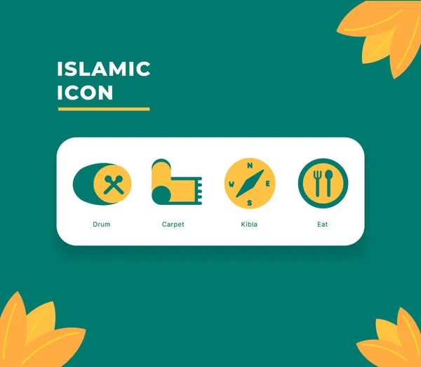 Paquete Colección Conjunto Iconos Islámicos Con Colores Duales Ilustración Vectores — Vector de stock