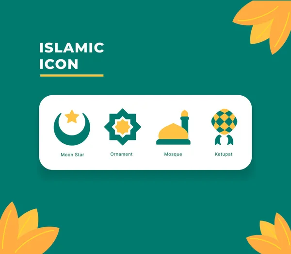Paquete Colección Conjunto Iconos Islámicos Con Colores Duales Ilustración Vectores — Vector de stock