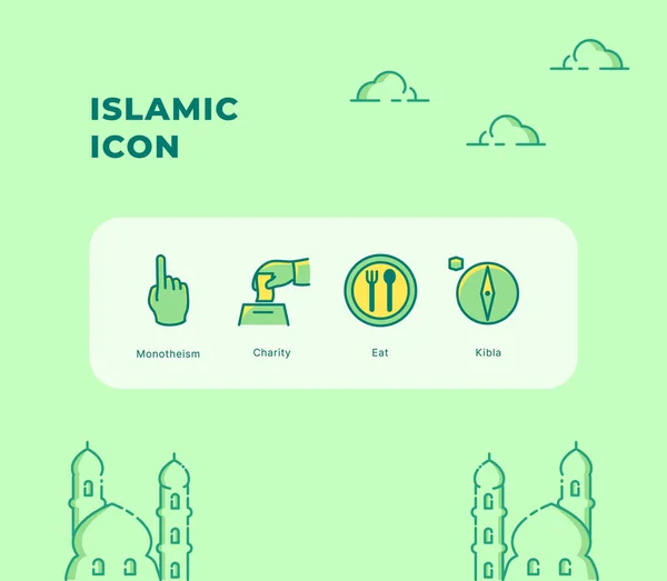 Icono Islámico Conjunto Colección Paquete Con Tema Verde Moderno Estilo — Vector de stock