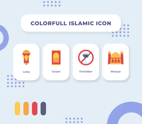 Islamitische Pictogram Set Collectie Pakket Met Volledige Kleuren Ontwerp Moderne — Stockvector