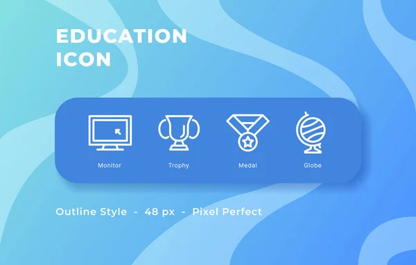 Educatie Icoon Set Met Out Line Stijl Moderne Vector Illustratie — Stockvector