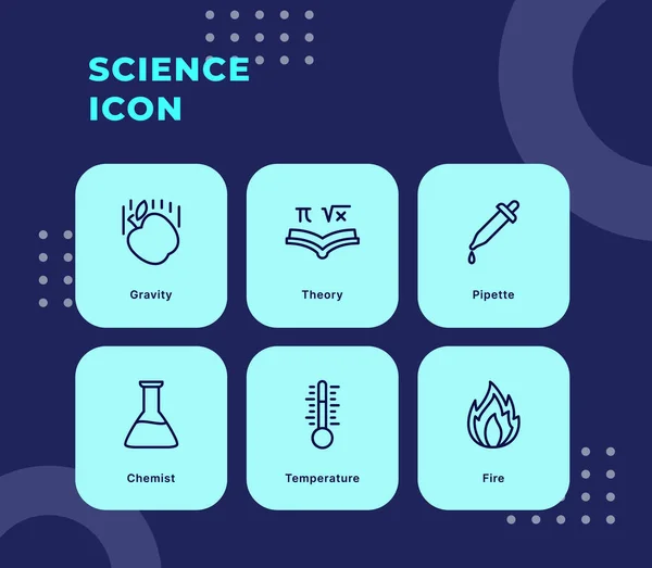 Icona Scienza Impostato Con Moderno Stile Piatto Contorno Blu Tema — Vettoriale Stock