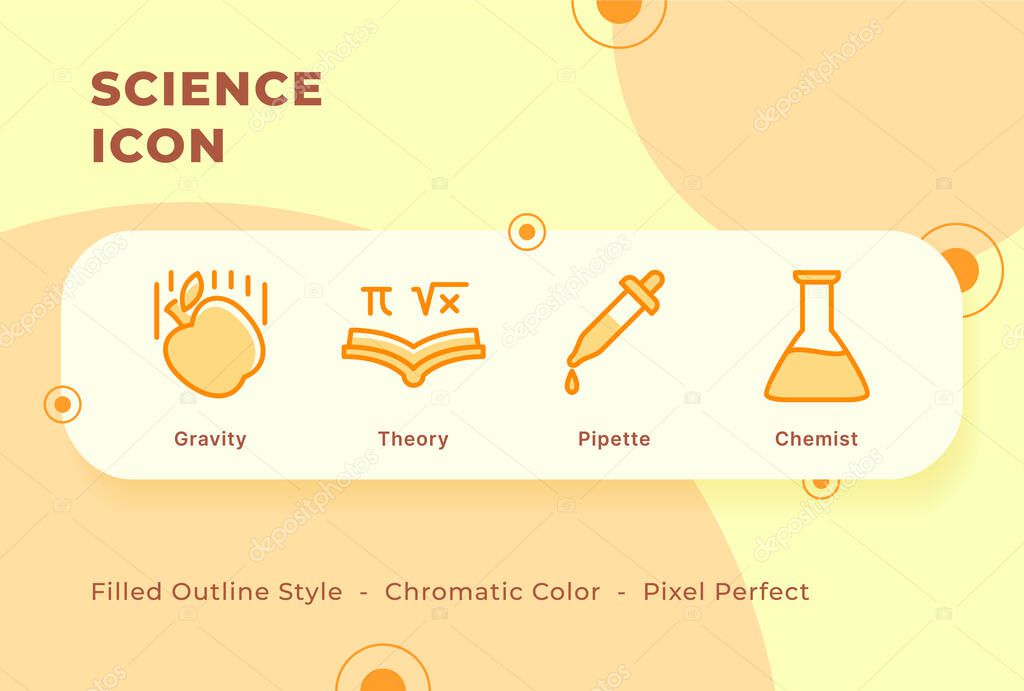 Science icon set with modern flat filled outline style chromatic color vector illustration.