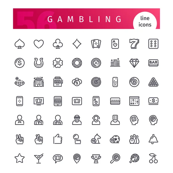 Casino Gambling linje ikoner Set — Stock vektor