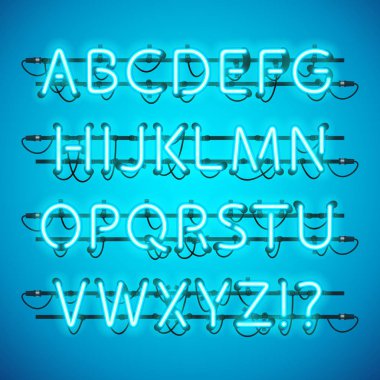 Parlak Neon masmavi mavi alfabesi