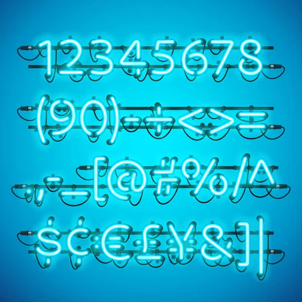 Glowing Neon Azure Blue Numbers — Stock Vector