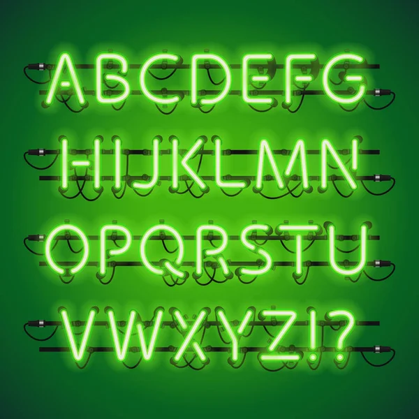 Glowing Neon Lime Green Alphabet — Stock Vector