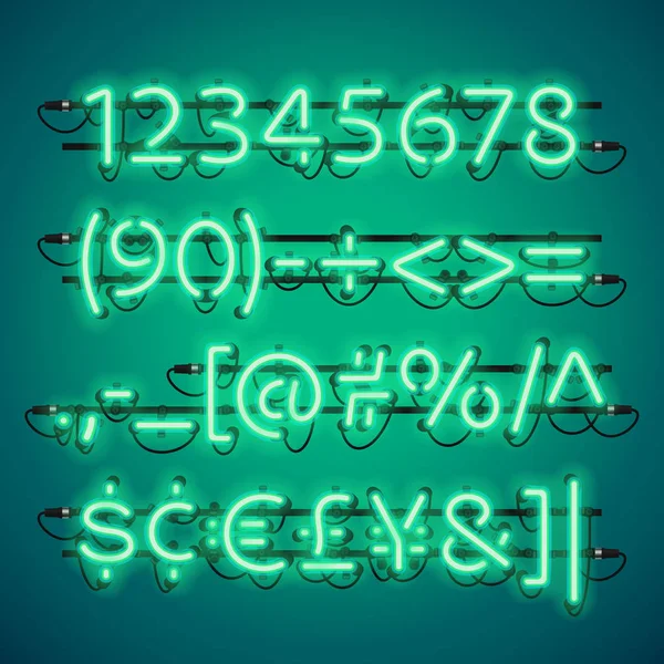 Números verdes de néon brilhante —  Vetores de Stock