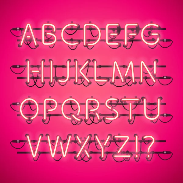 Zářící Neon růžová abeceda — Stockový vektor