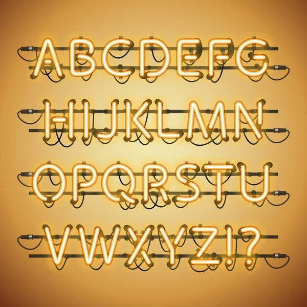 Alfabeto dourado de néon brilhante —  Vetores de Stock