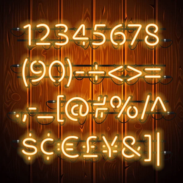 木製の背景に光るネオンの番号 — ストックベクタ