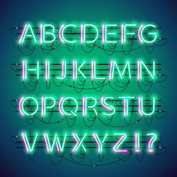 Alphabet vert néon brillant double — Image vectorielle