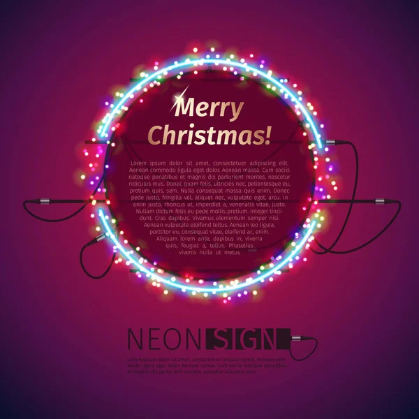 Merry Christmas Neon Sign with Lights — Stock Vector