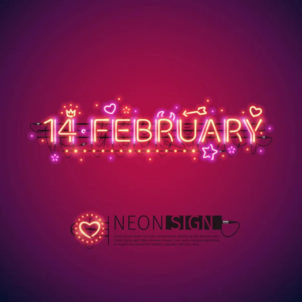 Glødende Neon 14 februar – Stock-vektor