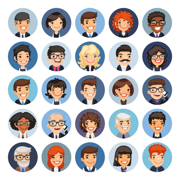 Flat Business Round Avatars on Color — Stock Vector