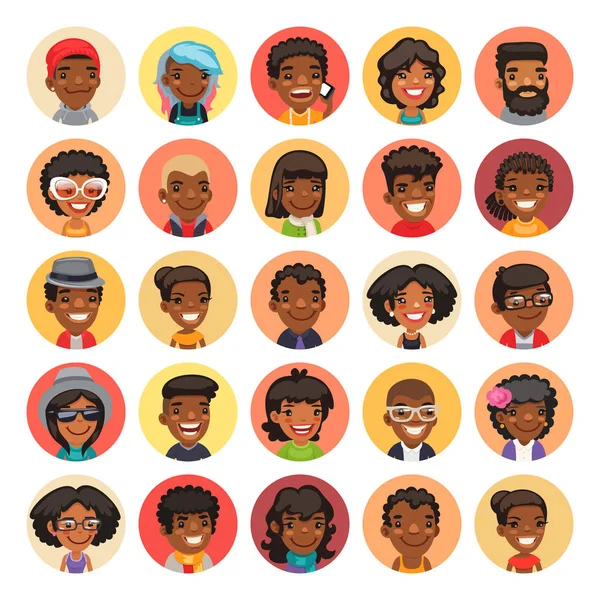 Flat African American Round Avatars on Color — Stock Vector