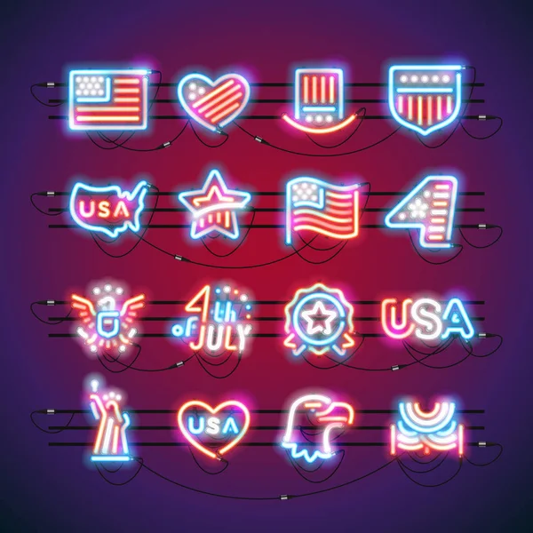 Fourth of July neonreclames — Stockvector