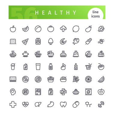 Sağlıklı yiyecek çizgisi simgeleri ayarlandı