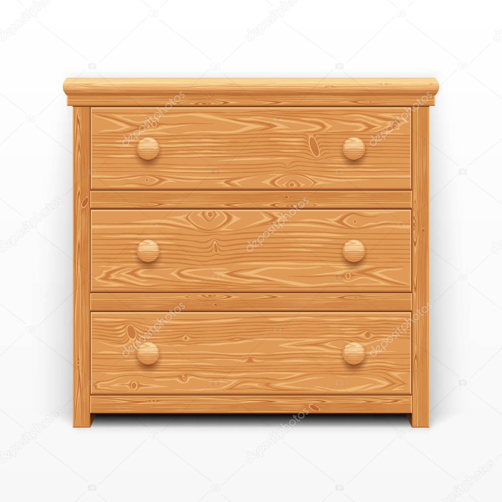 Light brown wooden chest of drawers