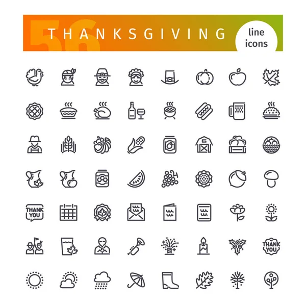 Thanksgiving Line Icons Set — Stock Vector