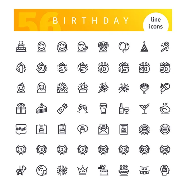 Set de iconos de línea de cumpleaños — Vector de stock