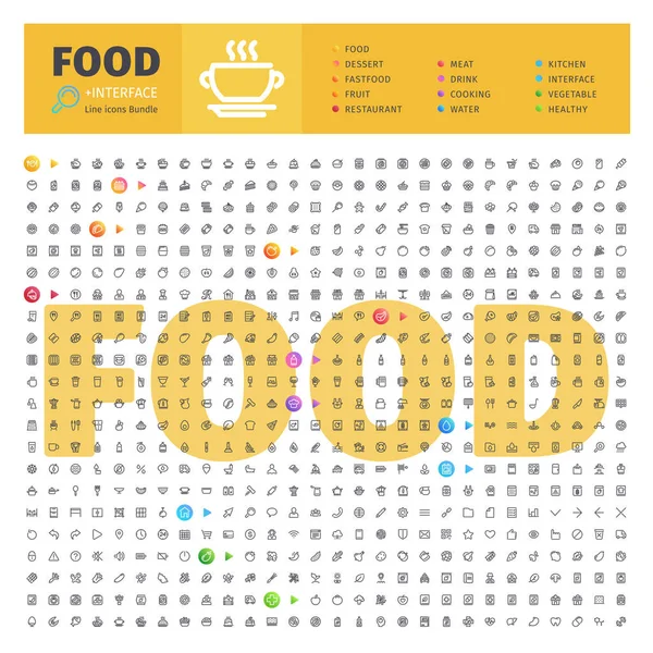Collection thématique alimentaire d'icônes de ligne — Image vectorielle