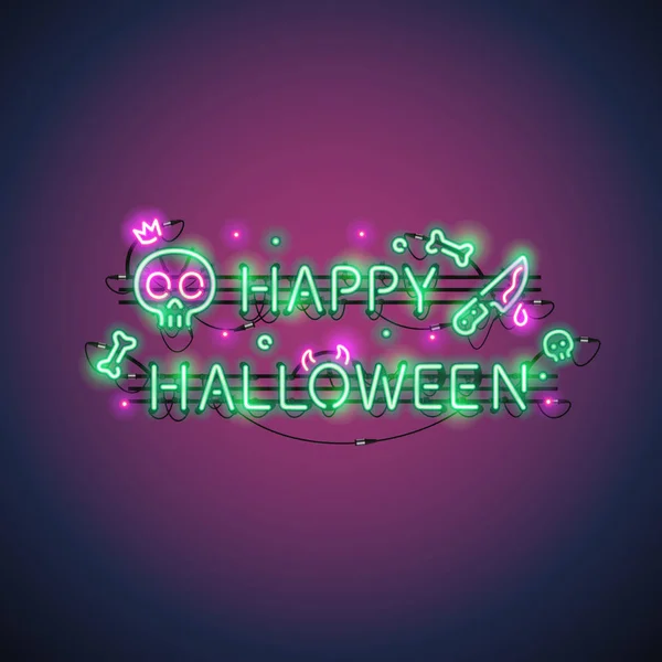 Feliz Halloween Sinal de néon — Vetor de Stock