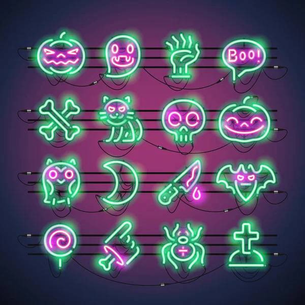Halloween neon ikony — Wektor stockowy
