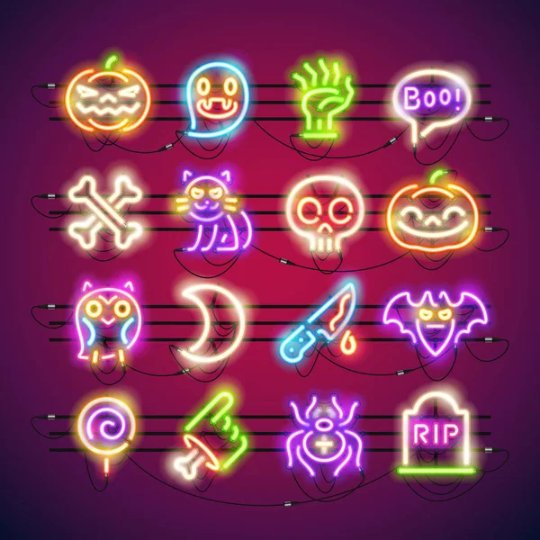 Halloween coloridos iconos de neón — Archivo Imágenes Vectoriales