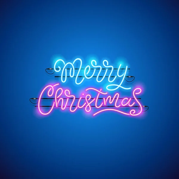 Merry Christmas blauw roze Neon teken — Stockvector